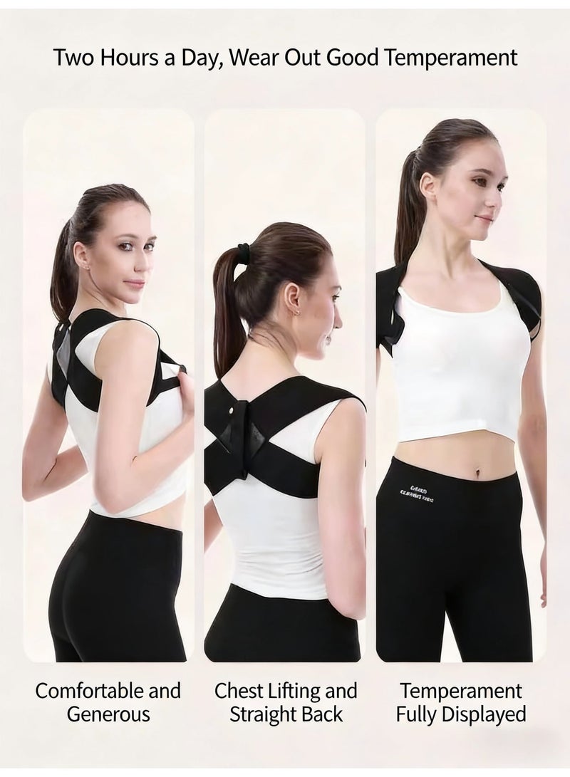 Posture Corrector Back Brace (Black, M/L Sizes Available), Invisible Back Support Belt for Hunchback Correction - Image 1